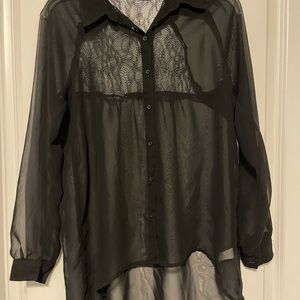 Black sheer blouse with floral back lace